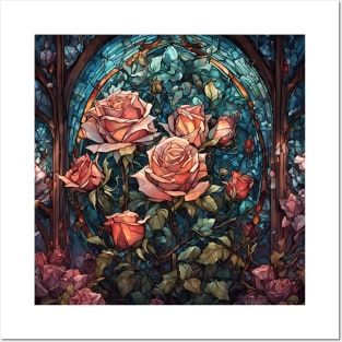 Stained Glass Roses Posters and Art